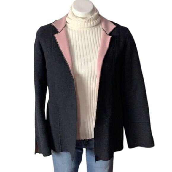 Harve` Bernard by Bernard Holtzman Womans 4 Black Pink Wool Blend Blazer (Jacket - Picture 2 of 7